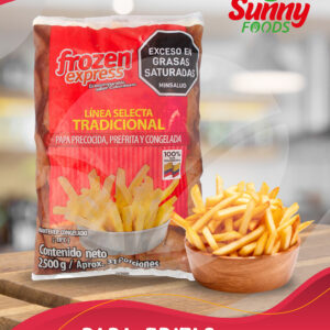 Papas Fritas Frozen Express Línea Selecta Tradicional, paquete de 2.5 kg, precocidas y congeladas, 100% colombianas.